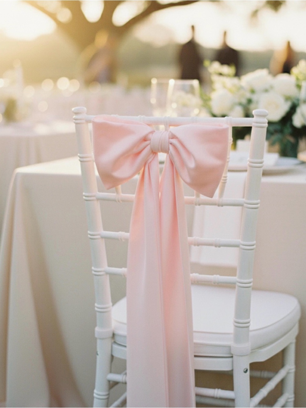 20 Light Pink Large Premium Satin Chair Bow (for Weddings, Baby Shower, Parties)